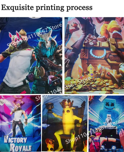 2PCS Suits F-Fortnited Victory 3D T-shirt Shorts Kids Tops Girls Boys Battle Royale Clothes Harajuku Tees Hero Children T Shirt