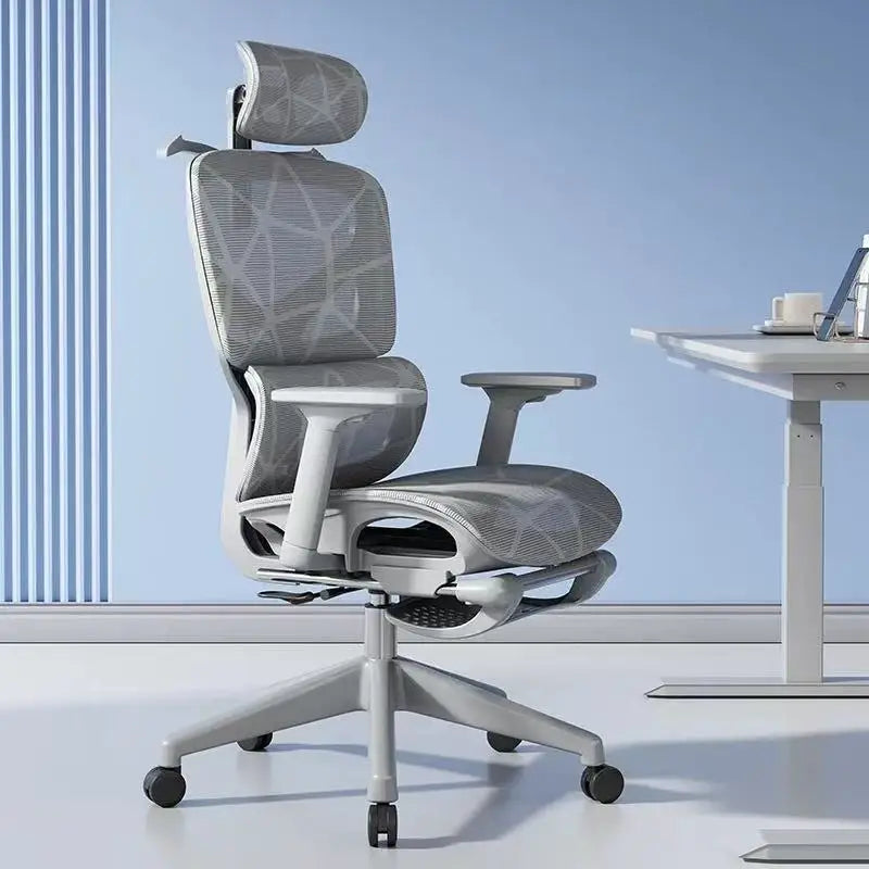 Regulowane ergonomiczne krzesło biurowe z siatki, oddychający fotel komputerowy z wysokim oparciem, podparciem lędźwiowym 6D i wysuwanym podnóżkiem