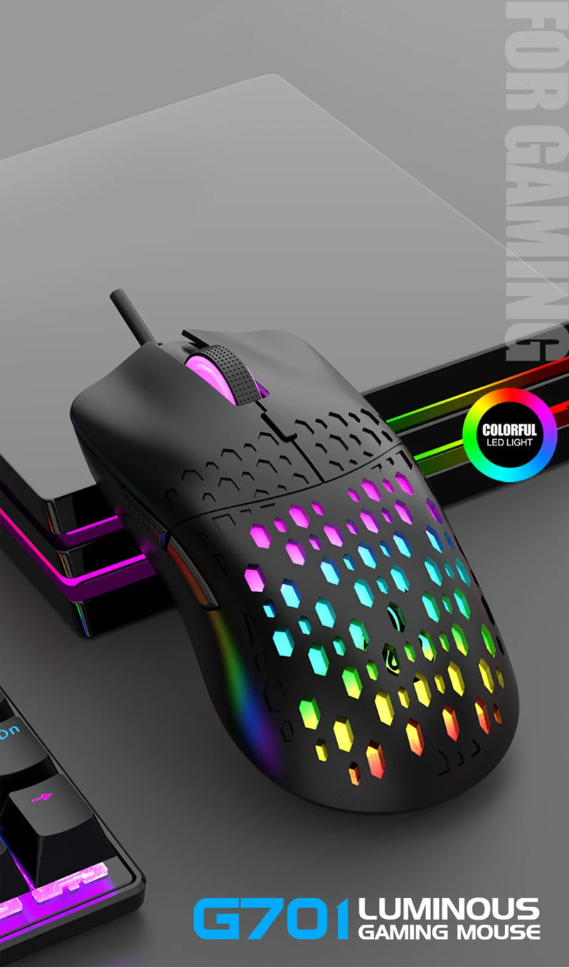 OnePlus G701 Wired 6 Keys Mouse Honeycomb Perforated Colorful Lighting Gaming And Office For Microsoft Windows Apple IOS System