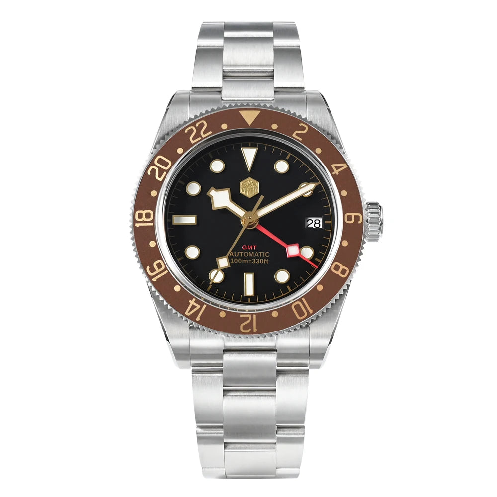 San Martin Root Beer Classic Vintage Luxury Men's Watch 39mm NH34 GMT Automatic Mechanical Watch Sapphire Waterproof 100m SN0109