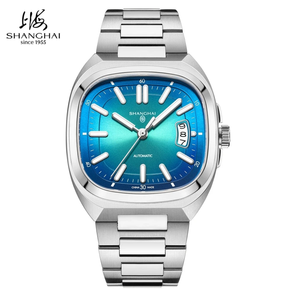 Shanghai Watch automatikus mechanikus, négyzet alakú számlapos férfi karóra, világító, 50 m-ig vízálló, dátumkijelzős, alkalmi karóra SH018
