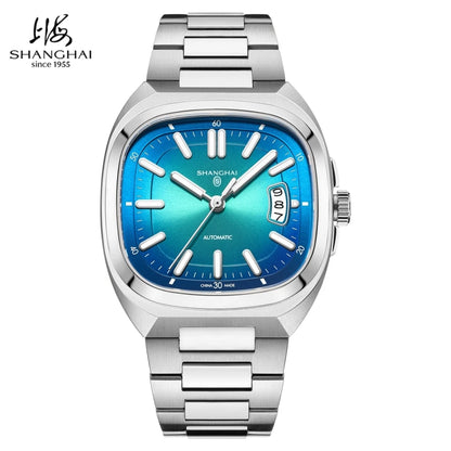 Shanghai Watch automatikus mechanikus, négyzet alakú számlapos férfi karóra, világító, 50 m-ig vízálló, dátumkijelzős, alkalmi karóra SH018