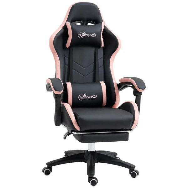 Adjustable Height Gaming Chair with Headrest, Ergonomic Gaming Chair with Footrest, PU Leather Computer Chair for Gaming Desk, Pink & Black