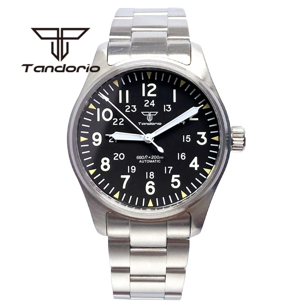 Tandorio 39mm Diving Pilot Automatic Watch for Men NH35/PT5000/Miyota8215 Movement AR Sapphire Crystal 20BAR Waterproof Luminous