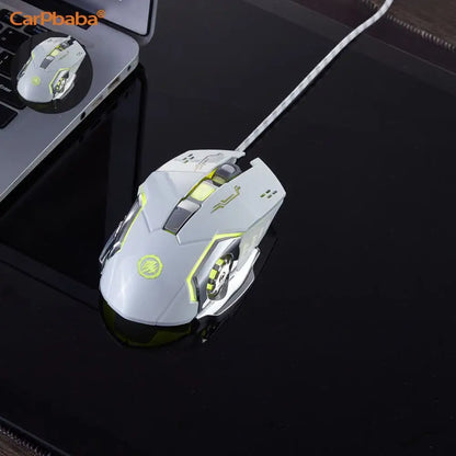 Mouse gaming Carpbaba GM6 per gamer, mouse ottico cablato regolabile con LED, cavo USB, mouse silenzioso per laptop e PC