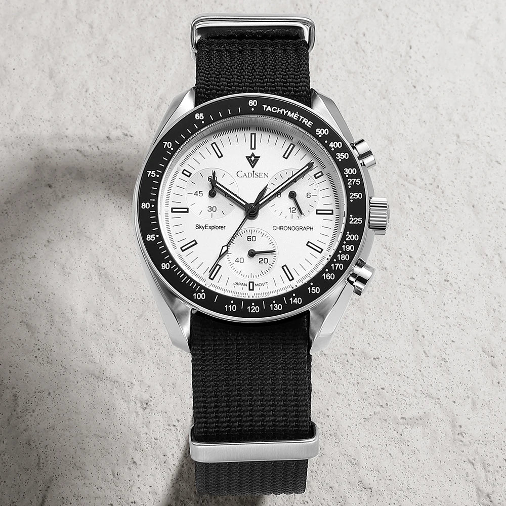 CADISEN Új férfi karórák Luxus kvarc karóra férfiaknak Zafír AR bevonatú üveg Vászon VK68 Speed Chronograph Automatikus