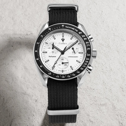 CADISEN Új férfi karórák Luxus kvarc karóra férfiaknak Zafír AR bevonatú üveg Vászon VK68 Speed Chronograph Automatikus