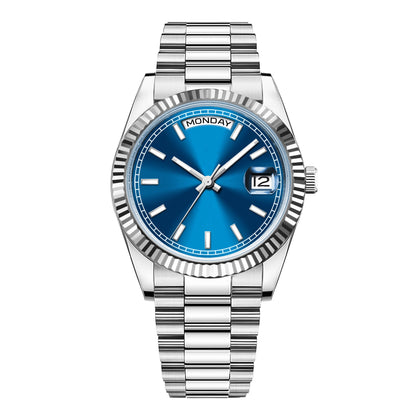 Reloj mecánico CORGEUT NH36 para hombre con indicador de día y fecha, brazalete President, caja de acero, bisel arqueado roscado, waterp
