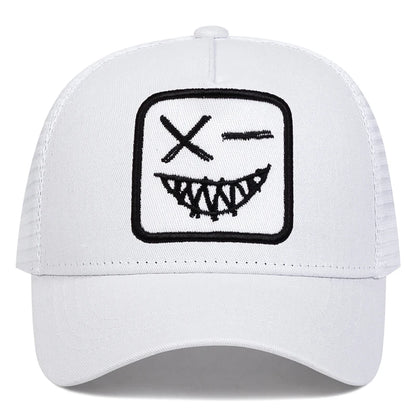 Unisex X-baseballpet met geborduurde lachende gezichtjes en tanden – Lente/zomer – Outdoor-zonnehoed – Verstelbare casual truckerpetten