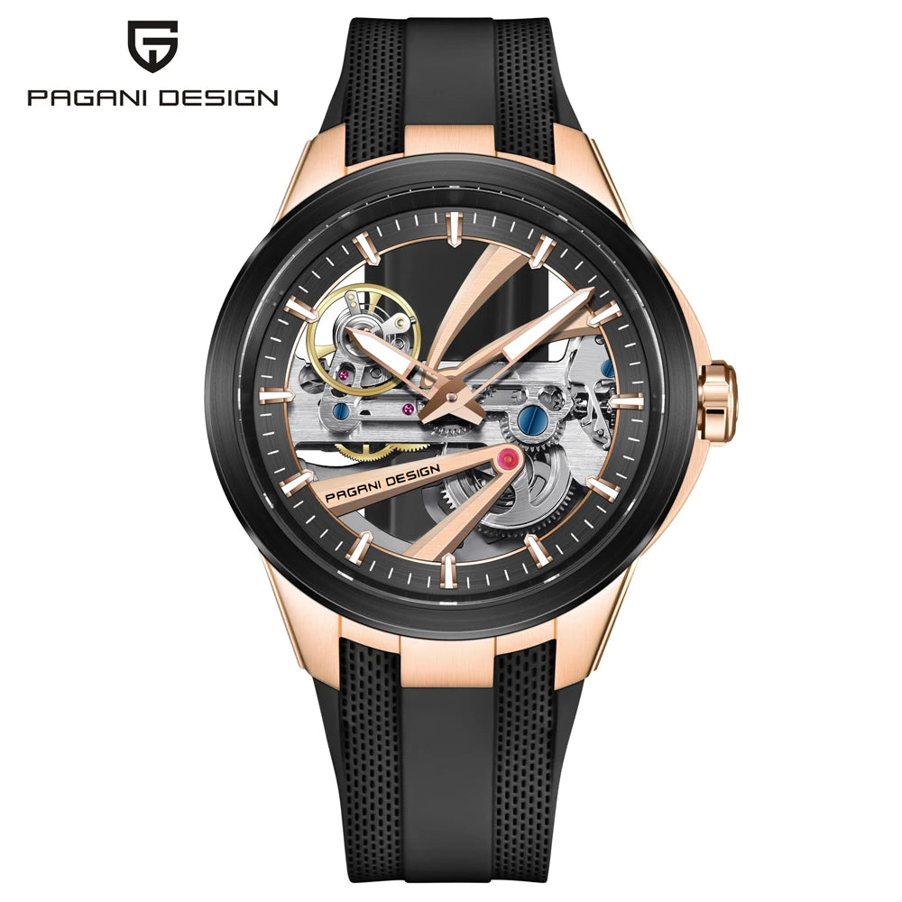 Herrenuhr PAGANI DESIGN – Mechanisches Automatik-Luxusmodell, durchbrochenes Zifferblatt, Saphirglas mit Antireflexbeschichtung, wasserdicht, leuchtende Zeiger – Geschenkidee für Herren