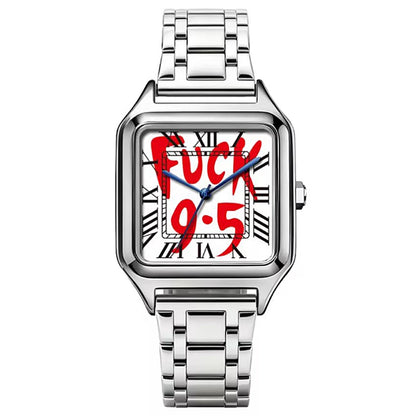 FUCK9.5 Stainless Steel Alloy Square Dial Simple Elegant Ins Style Light Luxury High-end Unisex Square Waterproof Quartz Watch