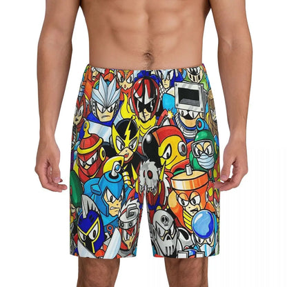 Custom Megaman Video Game Mega Man Short Pajama Pants Men Sleepwear Sleep Lounge Bottom Shorts Sleeping Pants