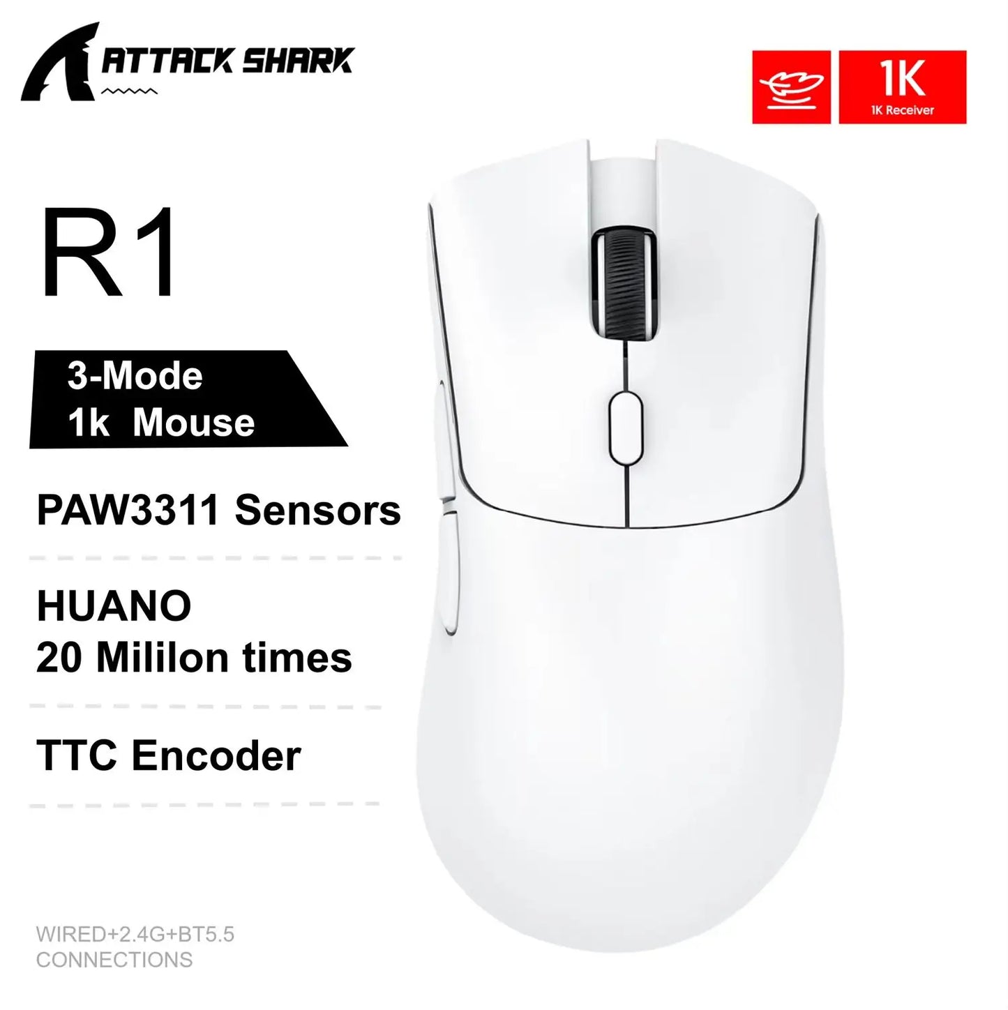 Attack Shark X11&R1 Tri-Mode Bluetooth trådløs mus med opladningsbase, RGB, ergonomisk letvægtsmus, PC-gamer-tilbehør