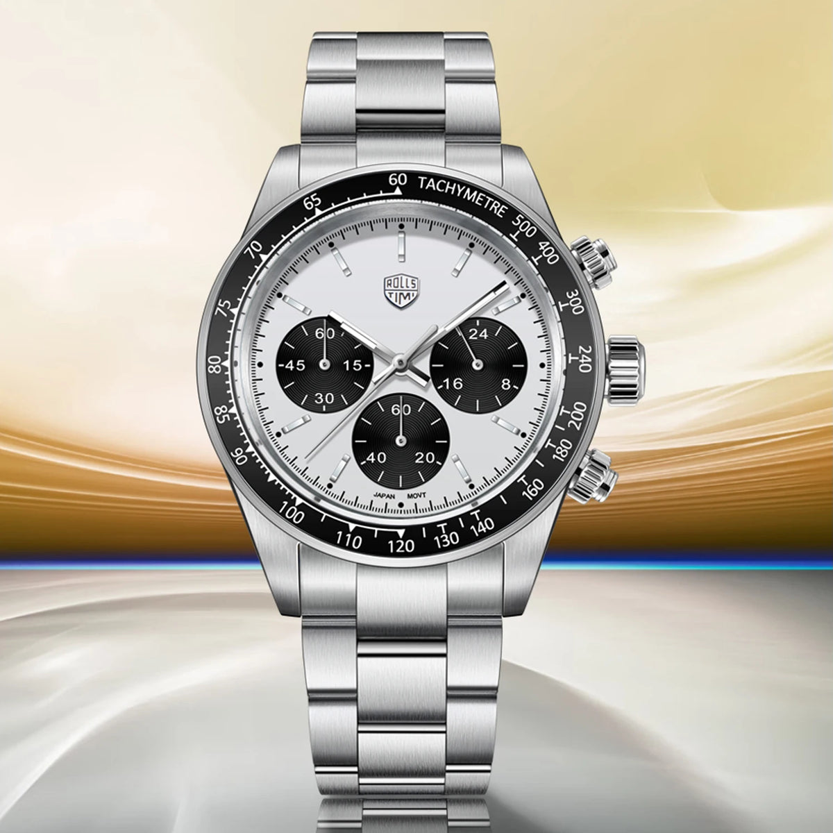Rolls Timi Panda Men’s Watches – Quartz chronograph, luxury model, sapphire crystal with anti-reflective coating, water-resistant, sporty style