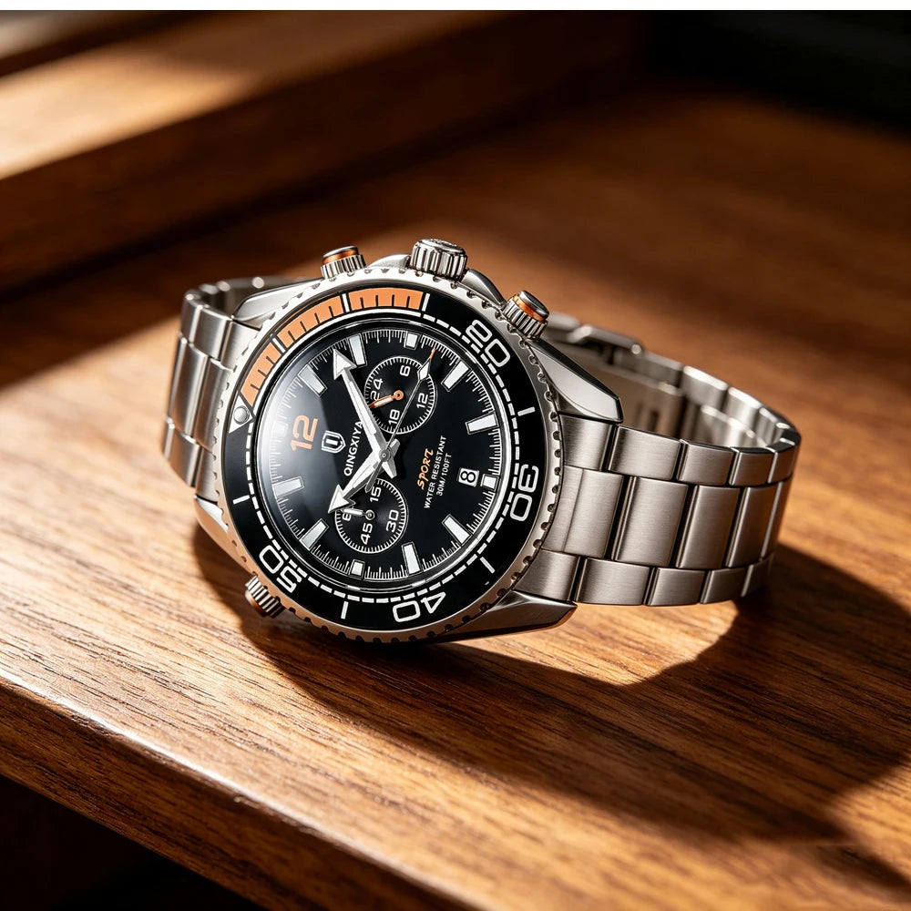 Montre-bracelet de luxe pour homme de marque QINGXIYA, chronographe sport étanche avec date lumineuse, montre à quartz décontractée pour homme