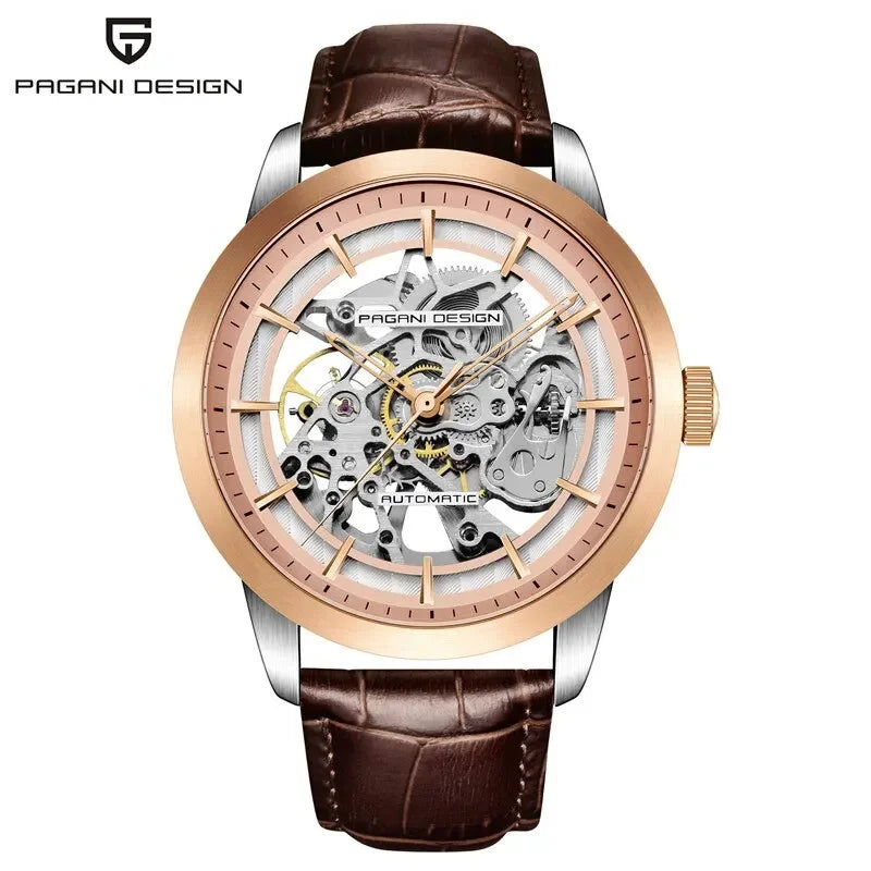 PAGANI DESIGN Business Man Watch Luxury Skeleton Hollow Leather Men's Wristwatch New Mechanical Male Clock