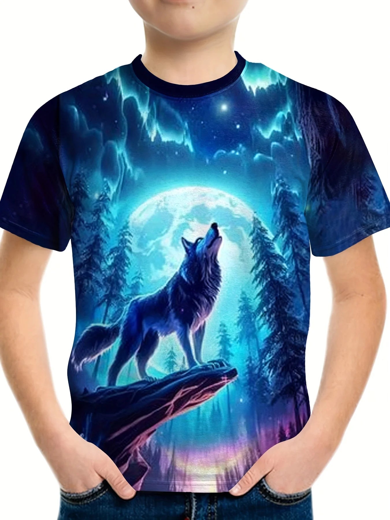 Children's Clothing Boys Tshirt Short Sleeve Cool 3D Wolf Print Kids Summer Clothes Stylish Streetwear Round Neck Girl Clothes﻿