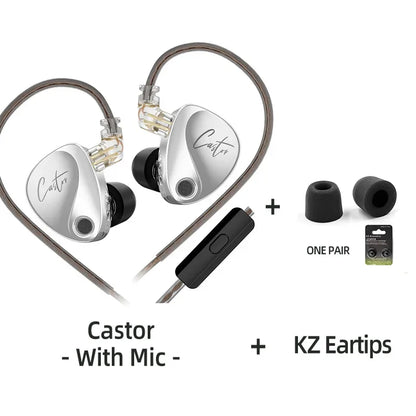 KZ Castor Wired Earbuds Improved Bass HiFi Earphone 2 Dynamic High-end Tunable Balanced Armature In-ear Headphone w/ Accessories