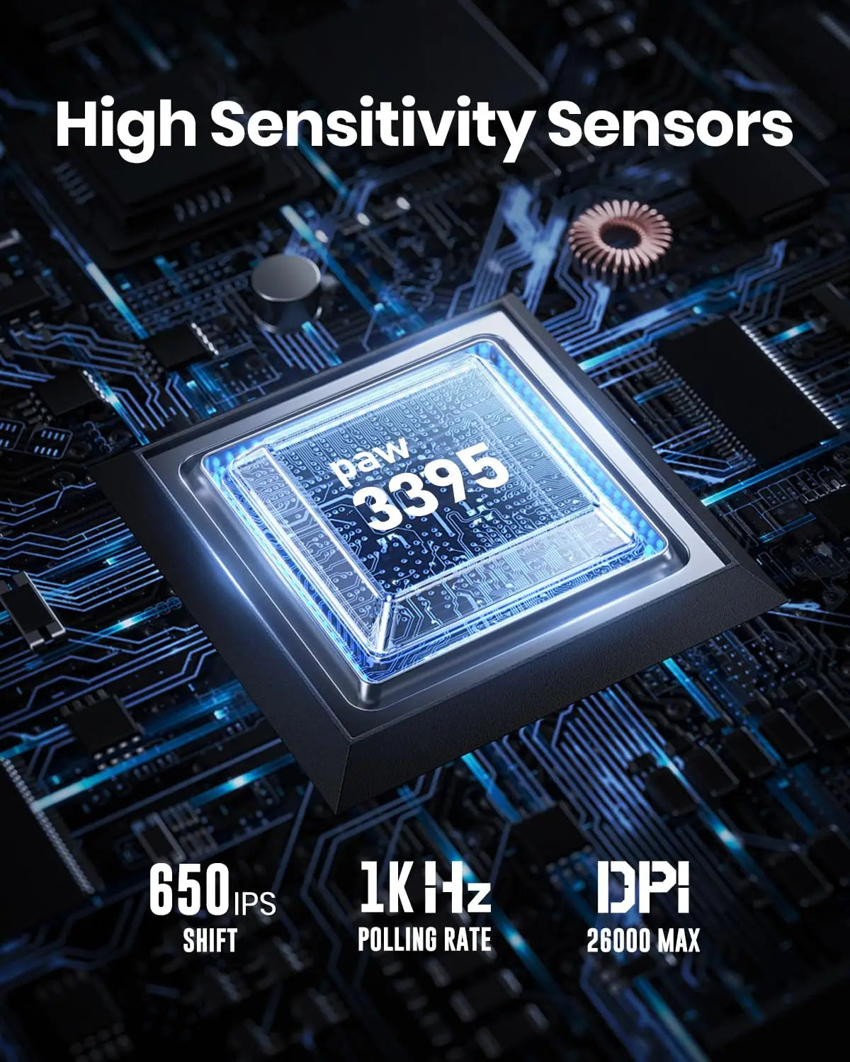 Rato Gaming Sem Fios GravaStar Mercury M2, Design Leve Alveolado, 5 Níveis de DPI Programáveis, 26,000 DPI, Sensor PAW3395DM