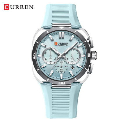 Reloj para hombre CURREN: nuevo modelo de lujo con mecanismo de cuarzo, correa de silicona, estilo deportivo, multifunción, resistente al agua, luminiscente, con indicador de fecha y cronómetro.