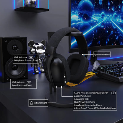 ATTACK SHARK L80PRO 3-in-1 Gaming Headset – Low Latency Wireless Bluetooth Headphones with Dual Microphone, 40mm Hi-Fi Sound & Stable Connection Gaming Headset