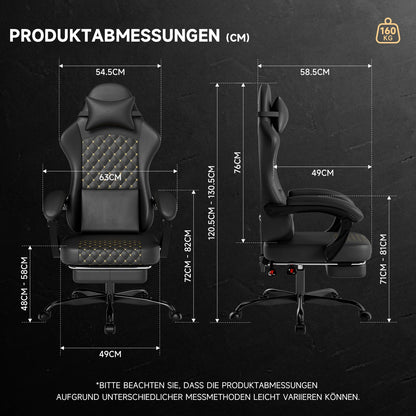 PINGGO Ergonomischer Gaming-Stuhl mit Fußstütze und Massagefunktion, PVC-Leder-Bürostuhl für PC-Gaming, Belastbarkeit 150kg