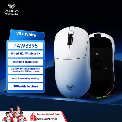 Aula V9 Ultra trådløs e-sports gamingmus Double 8k 3mode PAW 3950 8k 55g let ergonomisk mus tilpasset PC-tilbehør