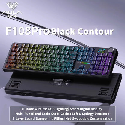 Teclado mecánico AULA F108 PRO personalizado con distribución 100%, retroiluminación RGB, Bluetooth inalámbrico, interruptores HiFi para gaming