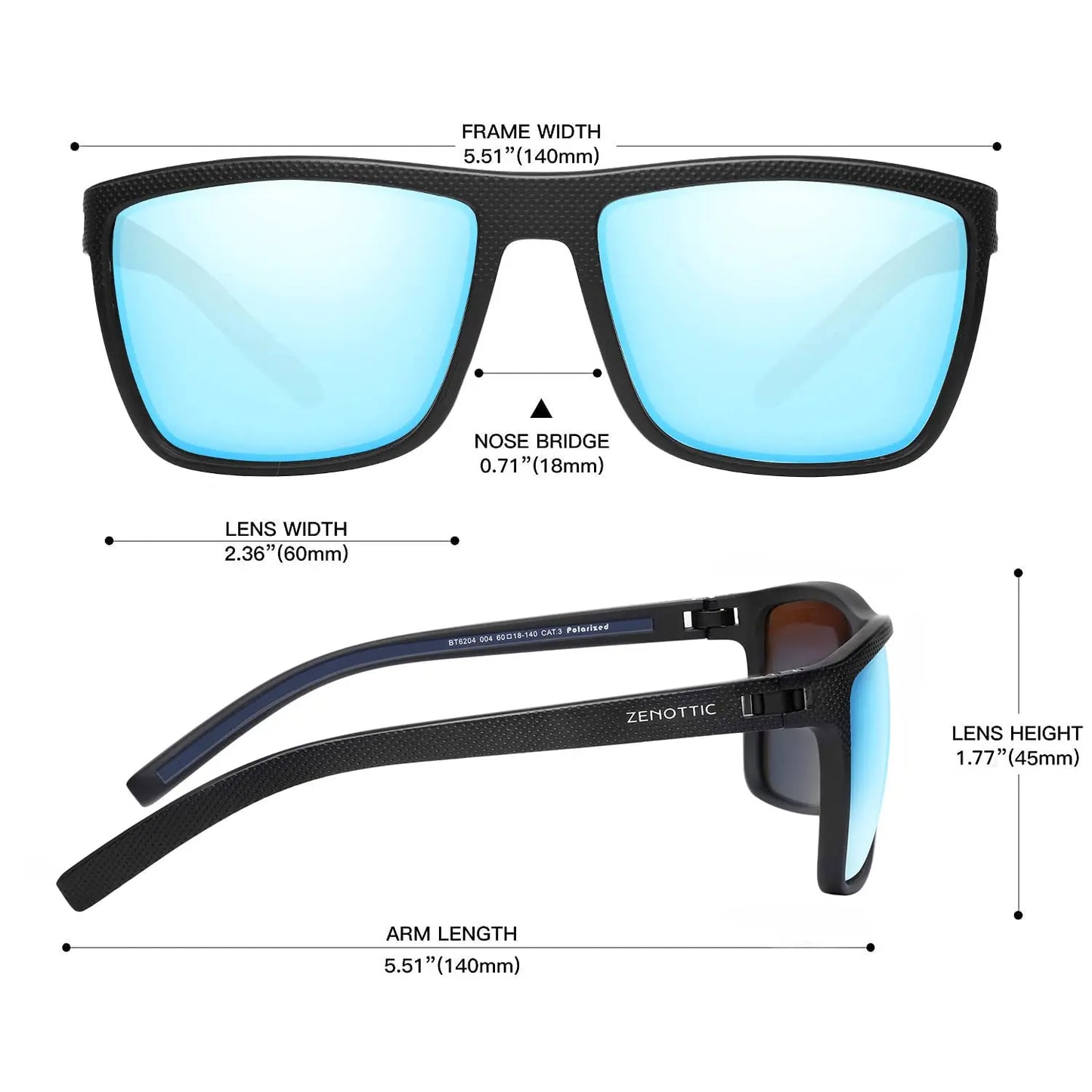 ZENOTTIC Polarized Sunglasses for Men Shades Lightweight TR90 Frame UV400 Protection Square Outdoor Trave Driving Sun Glasses