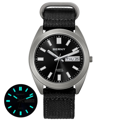 BERNY Titanium Watch for Men Super Light Weight Wristwatch Super Luminous Sapphire 10ATM Waterproof Sport Field Quartz Watches