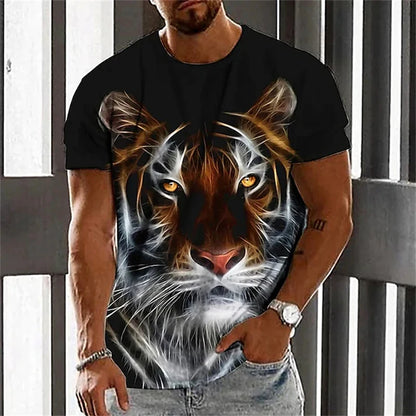 New Fashionable Men's Round-neck Short-sleeved T-shirt 3D Printed Wolf T-shirt Men's Casual Sports Short-sleeved Street Top