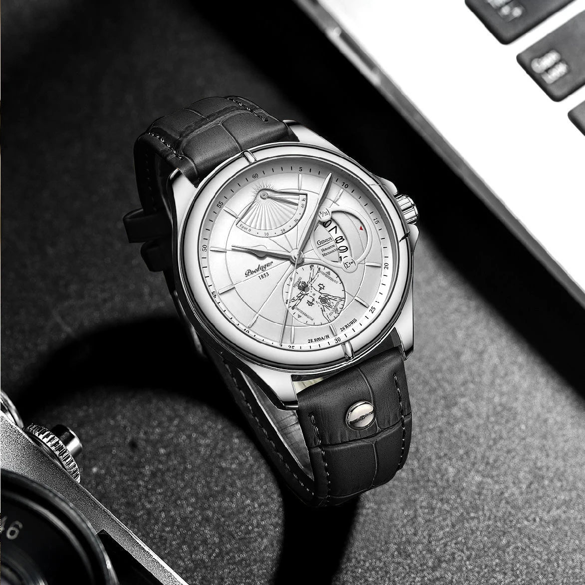 POEDAGAR men’s quartz wristwatch – Business style, luxury, water-resistant, luminous, with date display and leather strap – Elegant men’s watch