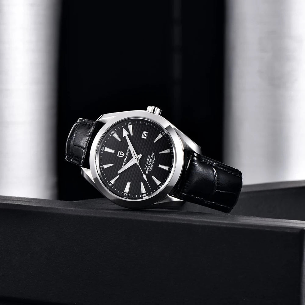 Luxe herenhorloge van PAGANI DESIGN – Mechanisch automatisch model (kaliber 8215), van roestvrij staal, waterdicht, met datumweergave en lichtgevende wijzers