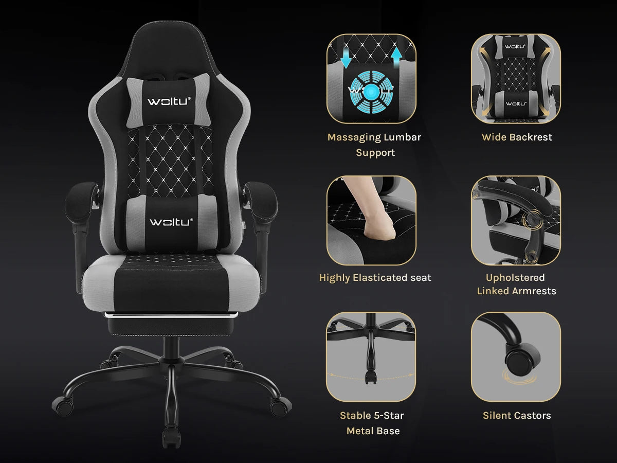 WOLTU sukamoji kompiuterio kėdė su masažo funkcija, ergonominė biuro kėdė su pagalvėle ir pakoju, reguliuojamo aukščio gaming kėdė