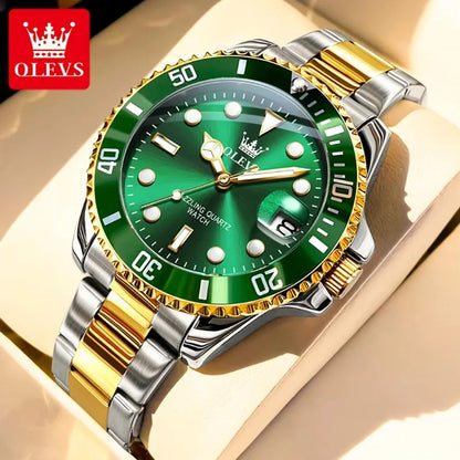 Montre pour homme OLEVS 5885 – Modèle authentique, bracelet en acier, calendrier, mouvement à quartz, livrée dans un coffret cadeau de luxe