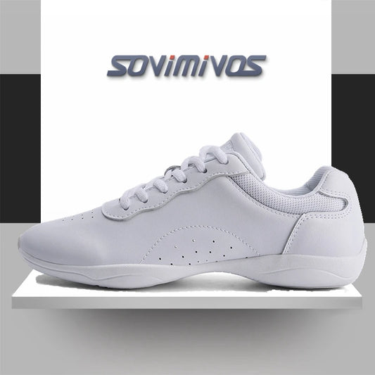 Women Dance Shoes Lightweight Flat Athletic Shoes Competitive Aerobic Gymnastics Shoes Fitness Sports Shoes White Dance Sneakers