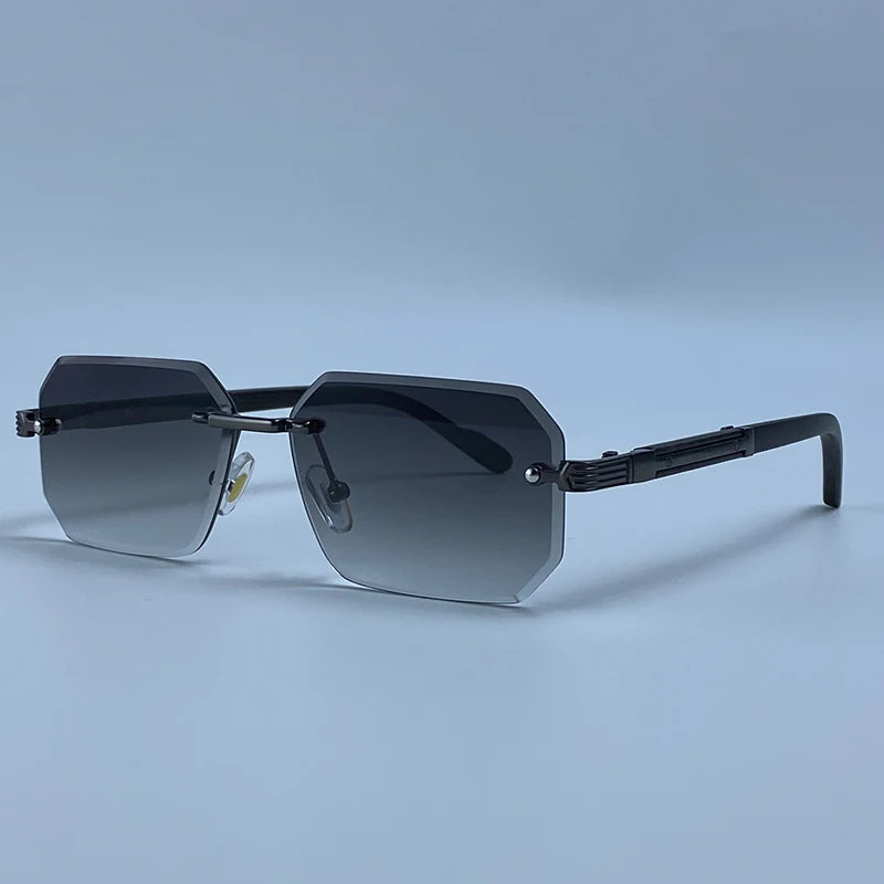 Keret nélküli téglalap alakú napszemüveg férfiaknak, luxus kivitel, vintage, geometrikus, négyzet alakú napszemüveg, férfi retro punk szemüveg, vezetési napszemüveg