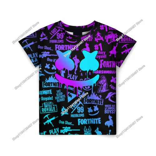 Лятна модна детска тениска с Fortnite талисман и 3D принт, ежедневна T-shirt за момчета и момичета, унисекс детско облекло, горнище