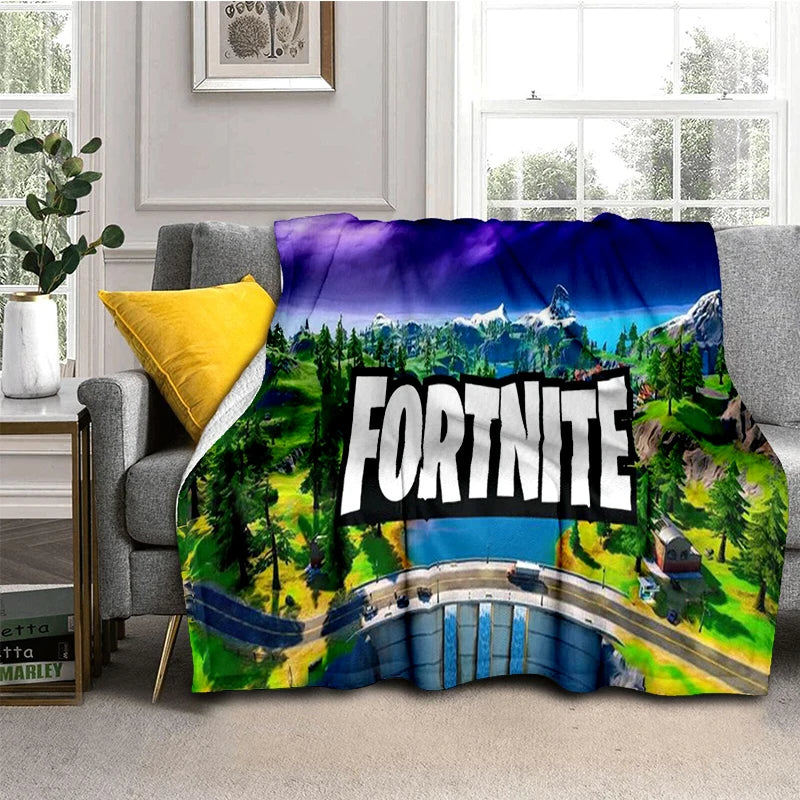 3D kreslená herní flanelová deka F-Fortnites, měkká a hřejivá deka na přehoz do ložnice, obývacího pokoje, na postel, cestování, kempování, piknik i jako dárek