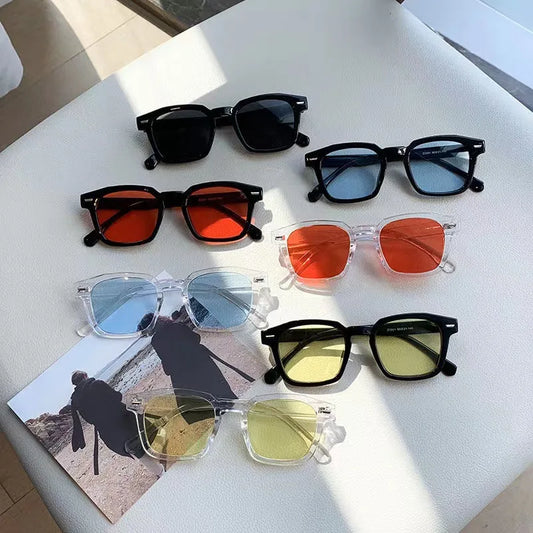 2026 Retro Sunglasses Y2K Colored Lens Square Frame UV400 Shades Fashion Korean Style Vintage Hip Pop Travel Outdoor Eyewear