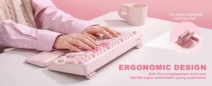 YUNZII B87 Pink Mechanical Gaming Keyboard, QMK/VIA Custom Gasket RGB Keyboard, Wireless Aesthetic Keeb, Wrist Rest for Win/Mac