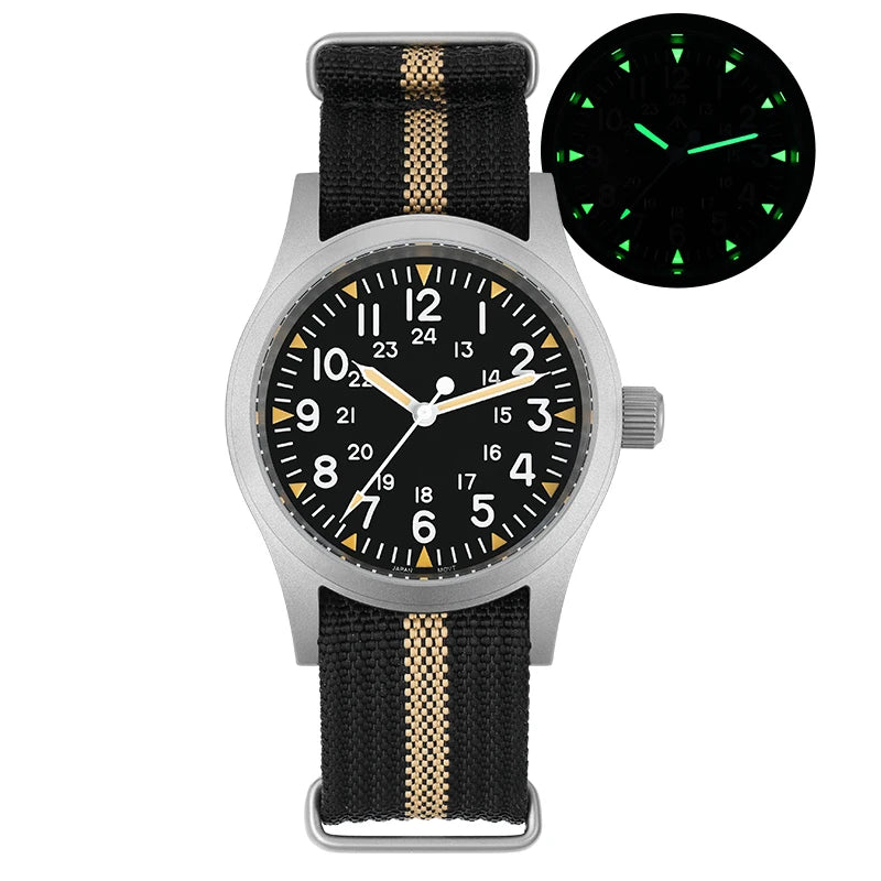 Militado ML05 Vintage Field Watch  VH31 Sweep Quartz Movement, Domed Sapphire Crystal, 38mm, Luminous & 100M Waterproof