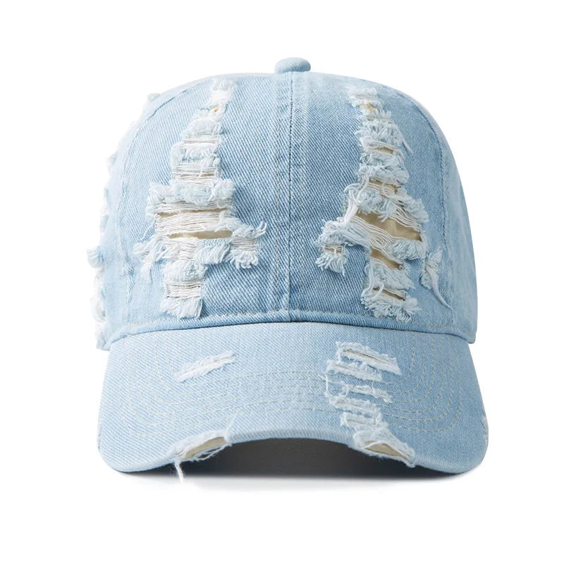 Gorra de béisbol de denim lavado para mujer y hombre, con visera, transpirable, para primavera y verano, gorra vintage con cierre a presión para mujer