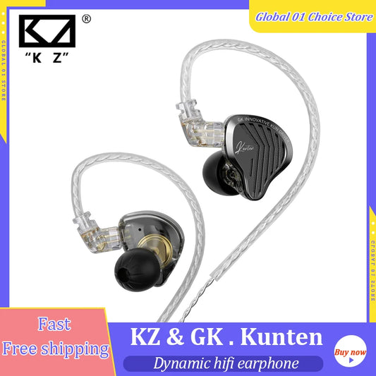 Kz Gk Kunten 1DD Dynamic Drive Earphone Hifi IEMs in ear Earbuds 2pin Detachable Cable Metal Gamer Audiophile headset