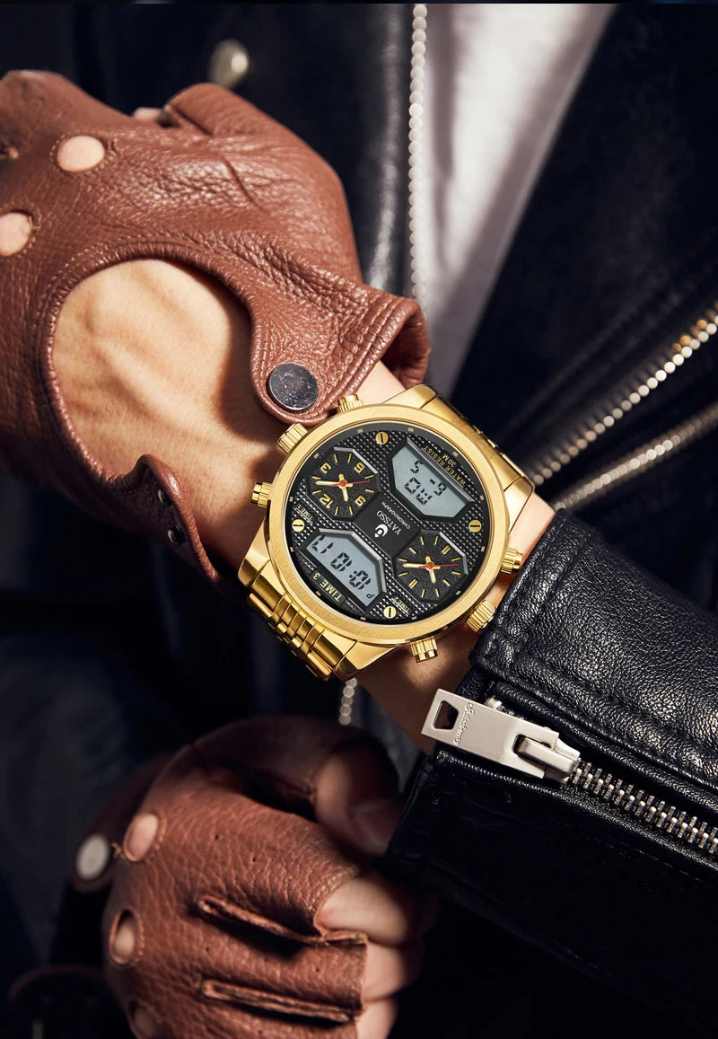 Men's Digital Military Sport Watch 3ATM Waterproof Luminous Steel Strap Quartz Wristwatch Fashion Male Clock Reloj Hombre