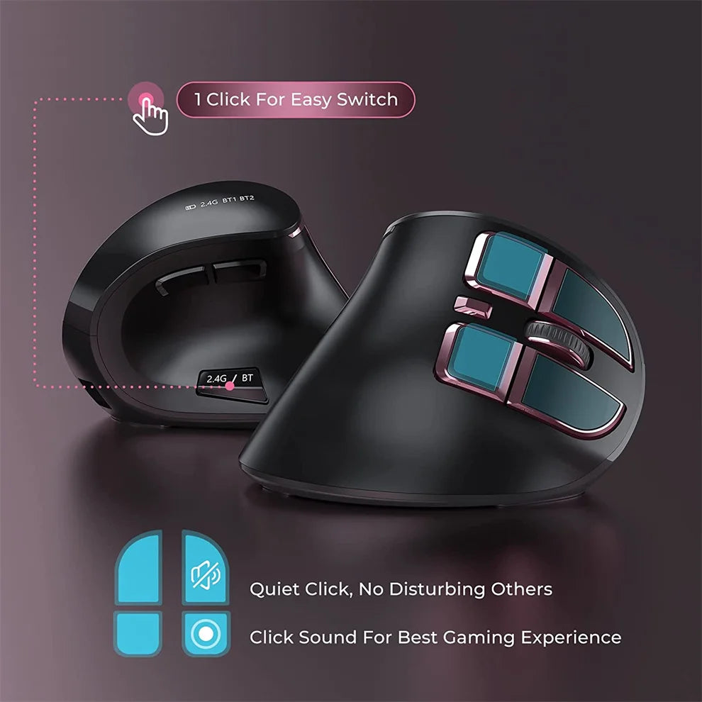 Ratón vertical inalámbrico Jomaa 2.4G+Bluetooth para Apple Mac, portátil y notebook, 9 botones, ratón gaming recargable para PC y iPad