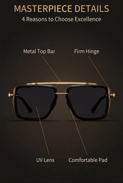 Steampunk négyzetes, dupla hídos napszemüveg férfiaknak, nagy luxusmárka, designer, retro punk, vezetéshez alkalmas napszemüveg, fémkeretes szemüveg
