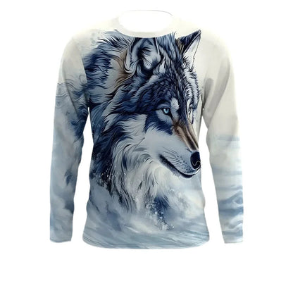 Wolf Moon Raccoon Pattern T-Shirt For Men Cool Animals 3D Printed T Shirts Autumn Casual Loose O-Neck Tops Tees Long Sleeves