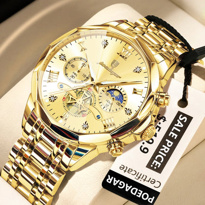 Montre homme de luxe POEDAGAR, chronographe lumineux étanche, en acier inoxydable, à quartz.