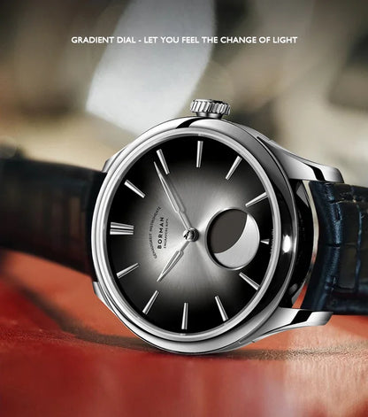 Borman Mens Automatic Watches Luxury Moon Phase Male Watch Mechanical Wristwatch Fashion 50M Waterproof Sapphire Leather Strap